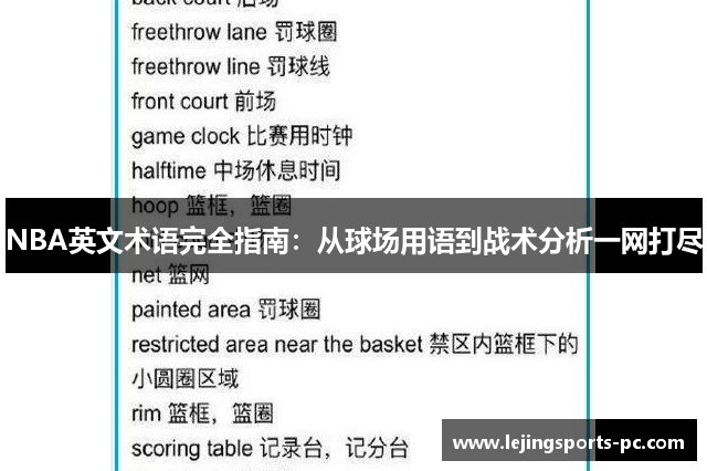 NBA英文术语完全指南：从球场用语到战术分析一网打尽
